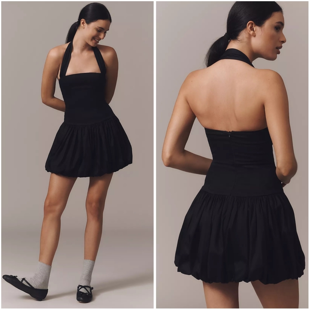 Anthropologie Delfi Collective Halter Bubble Mini Dress Black Large NWT New